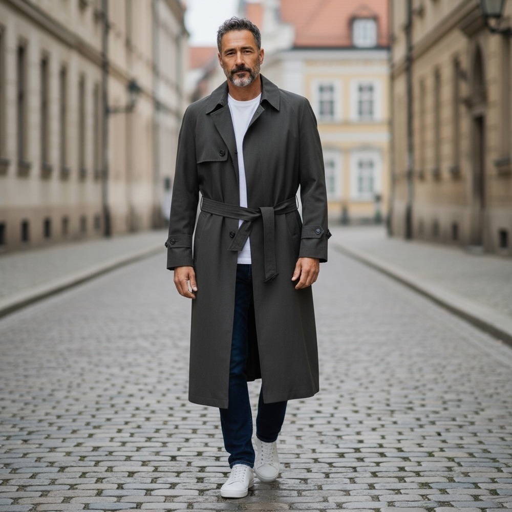 Lauren Ralph Lauren Classic Charcoal Brown Belted Trench Coat Men’s 42R